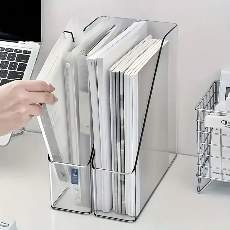 

2 Sets Transparent Acrylic Bookshelf/Book Storage Rack, File Organizer, Large Capacity Office File/A4 Paper Desktop Storage Rack