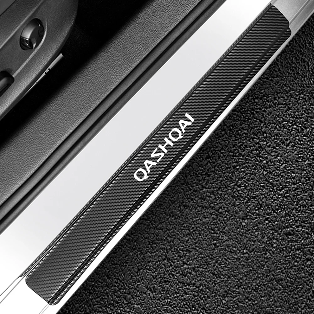 4PCS Car Door Sill Stickers Carbon Fiber Anti-Scratch Decals Protection Decoration Accessories For Nissan Qashqai J11 J12 J10