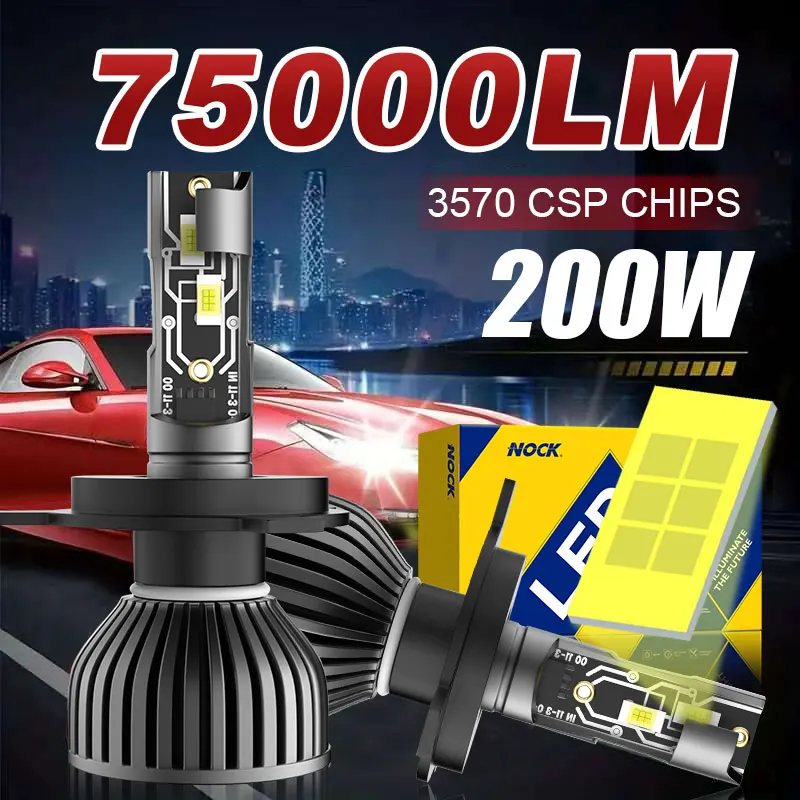 

Светодиодные фары NOCK H4 H7 H1 H11 с шиной Canbus 75000LM 6500K, мощные чипы CSP, автомобильные светодиодные фары, противотуманные фары 12 В, 2 шт.