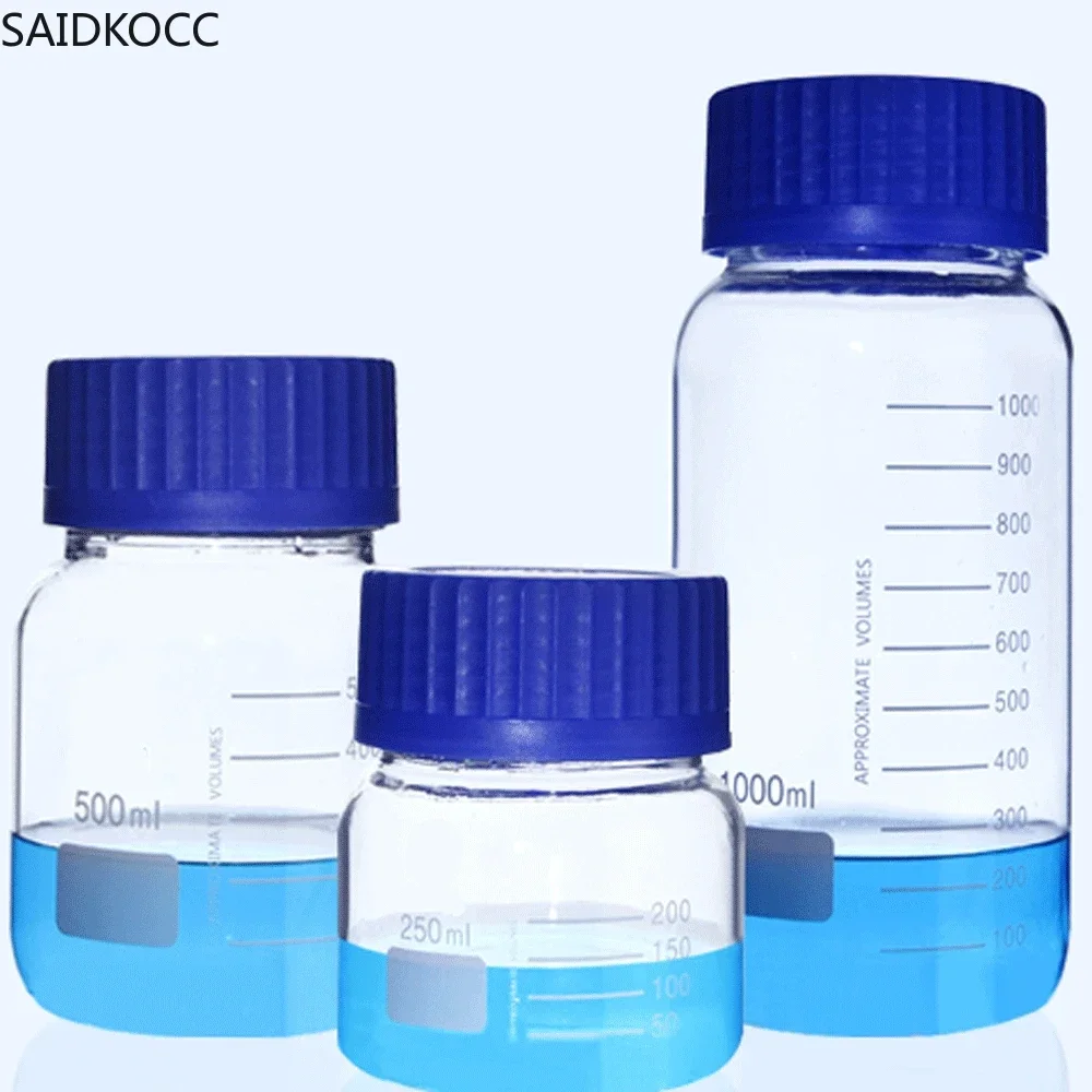 SAIDKOCC 250/500/1000ml GL80 Wide Mouth Blue Screw Cap Reagent Bottle Labrotary Glassware Chemical Experiment