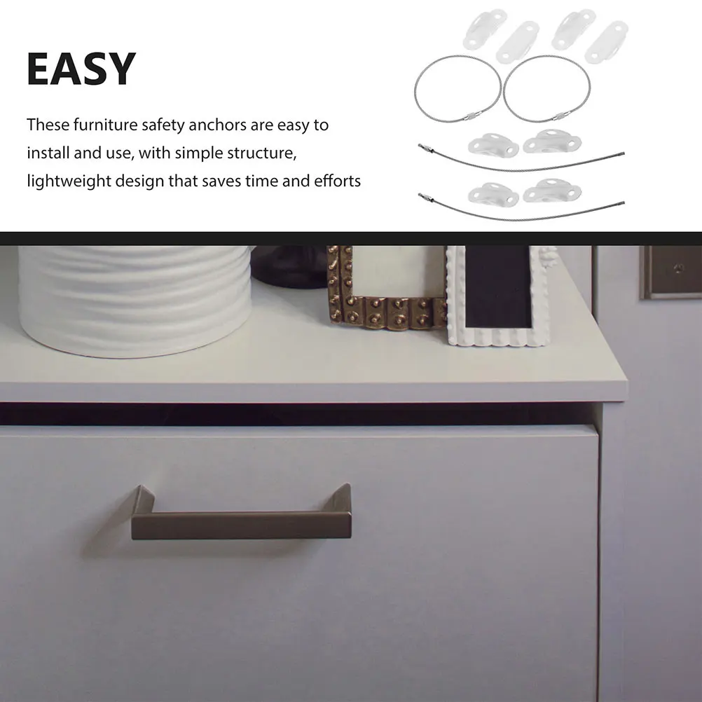 

Furniture Anchors Sets White Wide Belt Anti Tipping Kits Kids Safety Furniture Anchors Dresser Straps Sturdy Fixing Effects