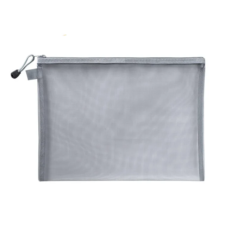 Transparent Visible Nylon Mesh Bag Makeup Cosmetic Storage Bag School Office File Zipper Bag Student Pencil Test Paper Organizer