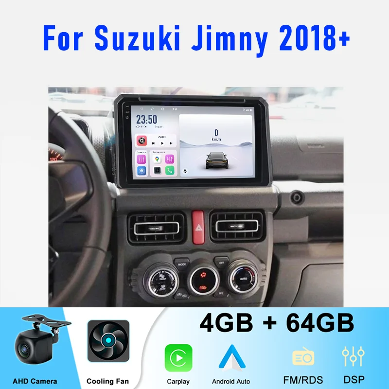 

9-дюймовая автомагнитола 4+64 ГБ для Suzuki Jimny 2018+ с беспроводным CarPlay, Android Auto, 2DIN GPS, головное устройство, рамка и кабель