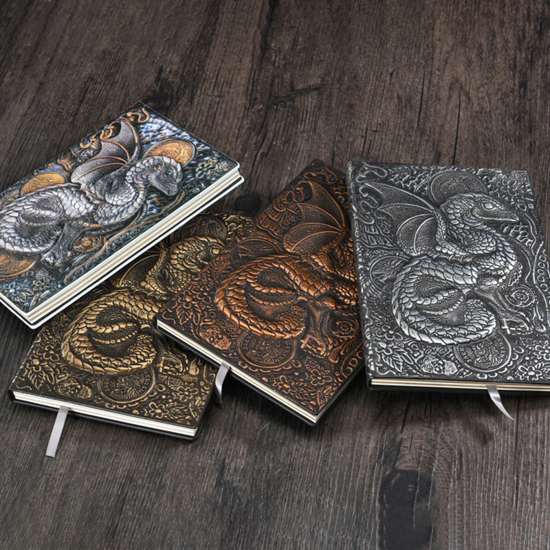 1Pcs Creative Retro 3D Dragon A5 Notebook Journal Embossed Writing Notebook Handmade Leather Cover Diary Gift Office Supplies