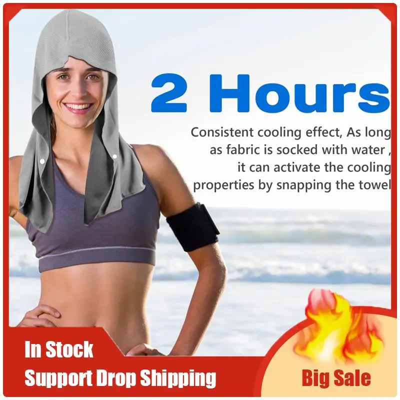 A35F Nouvelle serviette rafraîchissante grise légère avec sweat à capuche pour le cou et le visage, idéale pour le yoga, la sauna et le camping.