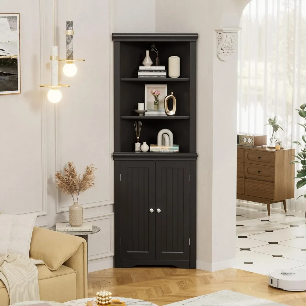 

Corner Cabinet, Freestanding Corner Shelf with 2 Doors and 3 Shelves, Bathroom Corner Storage Cabinet for Bathroom,