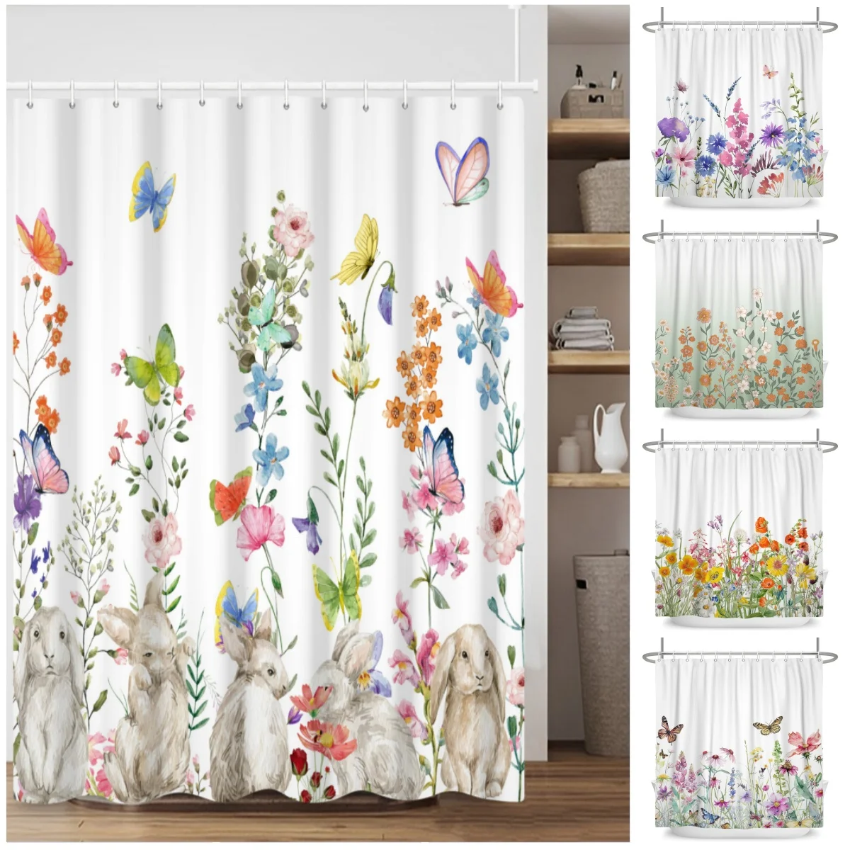 

Fresh Fashion Bathroom Shower Curtain Floral Green Leaves Butterfly Decor Waterproof Fabric Bathtub Bathroom Curtain With Hooks