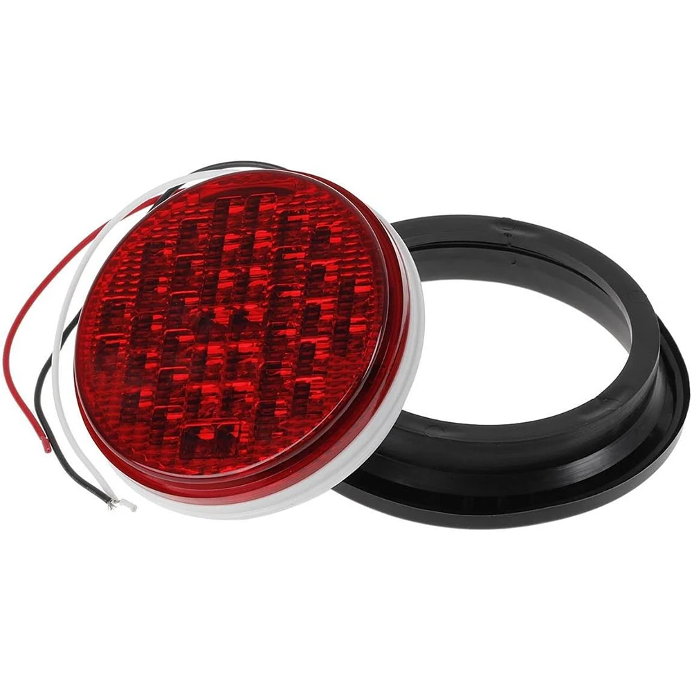 4 Inch 2PCs 40 LED Diodes Stop Tail Turn Brake Sealed Lights for Trucks Trailers RV Boat Waterproof Red Assembly Rubber Mount