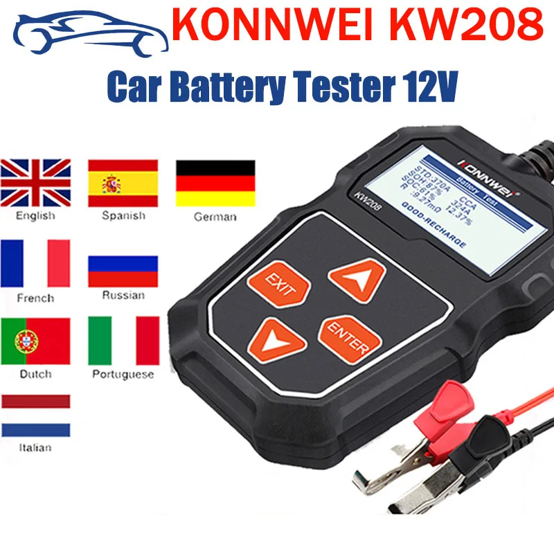 KONNWEI KW208 Car Battery Tester 12V 100 to 2000CCA Cranking Charging Circut Tester Battery Analyzer 12 Volts Battery Tools