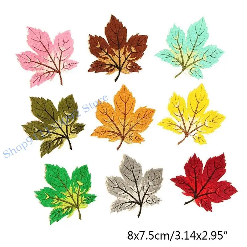 

H9ED 9Pcs Multicolor Maple Leaf Sew/Iron On Appliques Embroidery Patches DIY Badge