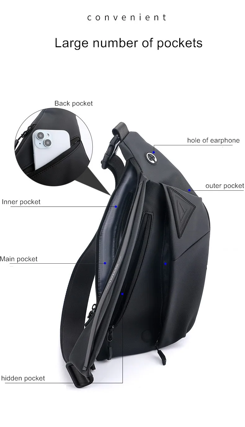 Mochila Derm para hombre con axila, bolso de hombro para Ipad, bolso cruzado impermeable para el pecho, mochila para montar