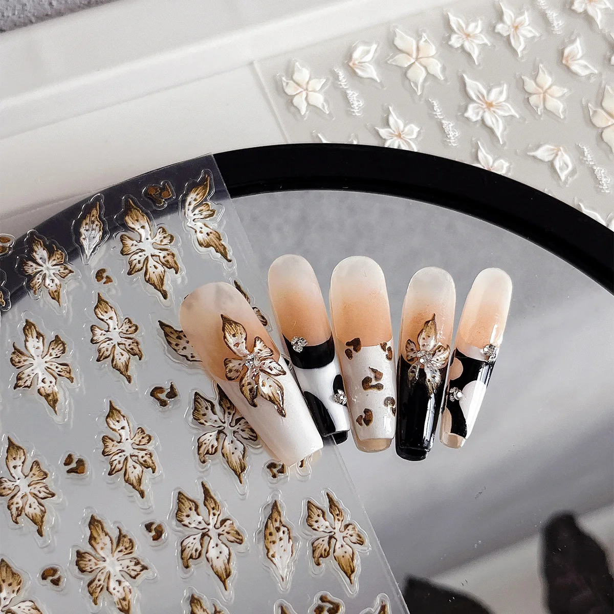 Embossed 5D Flower Nail Stickers Pink/Purple Floral Nail Decal Stickers for DIY Manicure Women Party Wedding Dating Daily Use