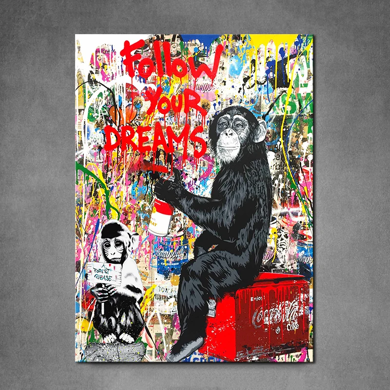 Banksy Art Canvas Painting Chimpanzees Graffiti Wall Art Posters and Prints Street Art Mural Picture for Child Room Home Decor