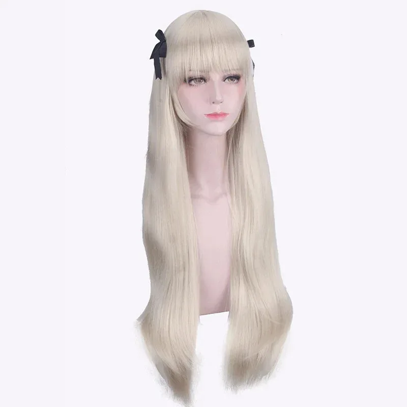 CyAnime 요스가노소라 코스프레 카스가노 소라 가발 롱 스트레이트 베이지 내열성 헤어 가발 + 실크 리본