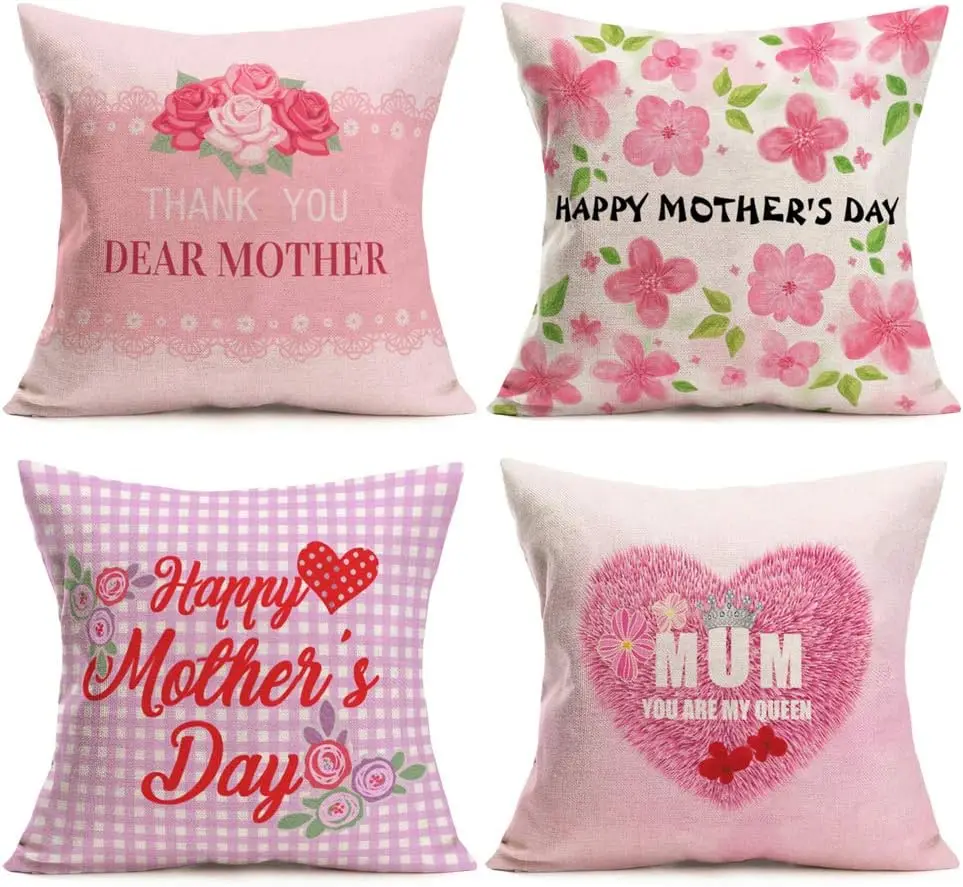 Pillow Cover Pink Style Holiday Quotation Flower Rose Cotton Linen Heart-Shaped Cushion pillowcase 50*50 decorAutumn pillowcase