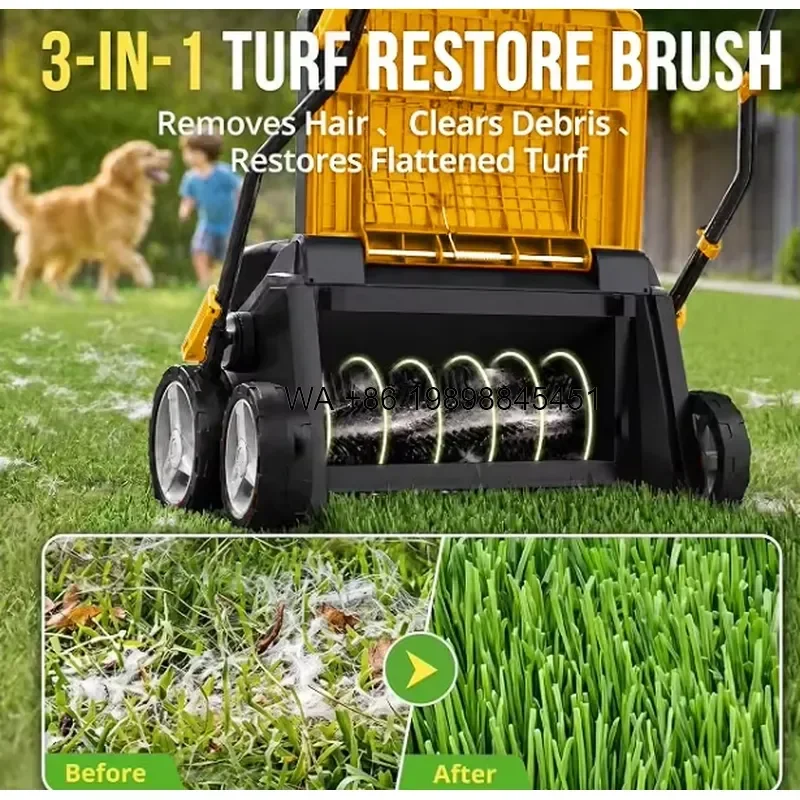 Wmwmnu for 16 Inch Turf Sweeper with 55L Collection Bag 5 Position Height Adjustment for Artificial Grass and
