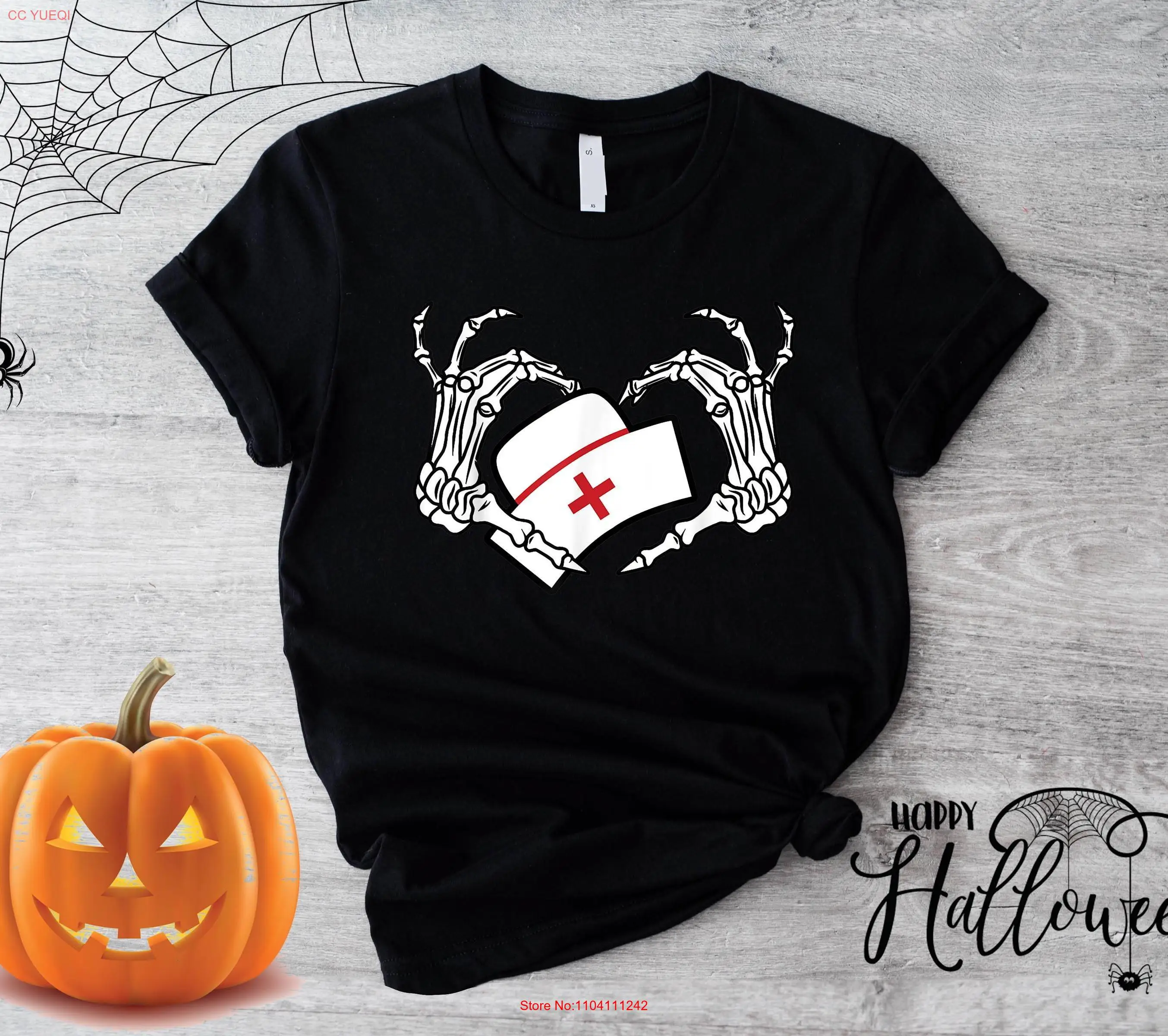 

Halloween Nurse T Shirt Cardiac Crew Skeleton Hands Heart Spooky Squad SweaT Nursing School long or short sleeves