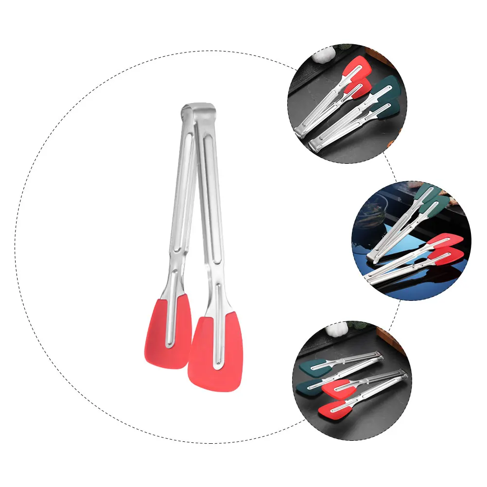 

Food Tong Stainless Steel Tongs Kitchen for Cooking Red Silica Gel Steak Clamps