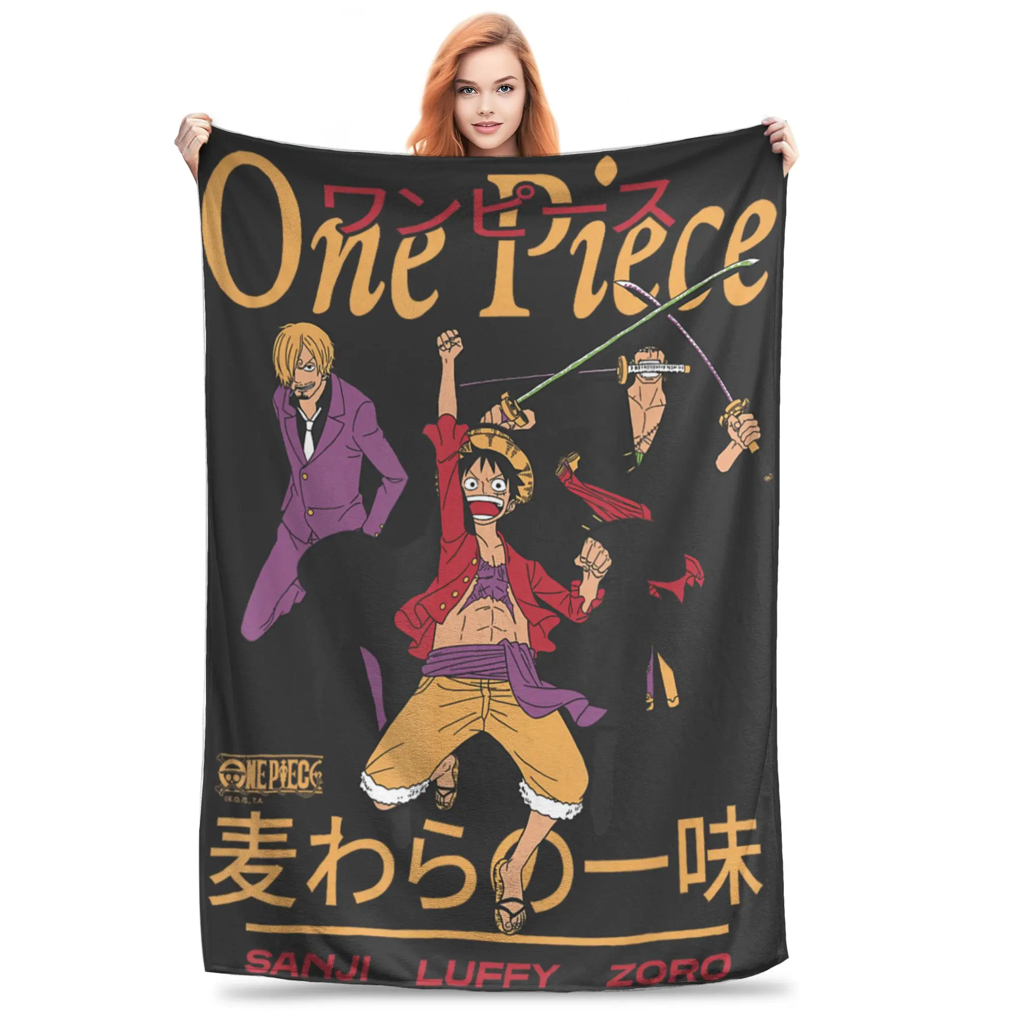 1PC Home One Pieces Anime Sanji Luffy Zoro Kanji Collage Pirate Blanket Throw Blanket  Novelty Warm Blanket All Season Gift