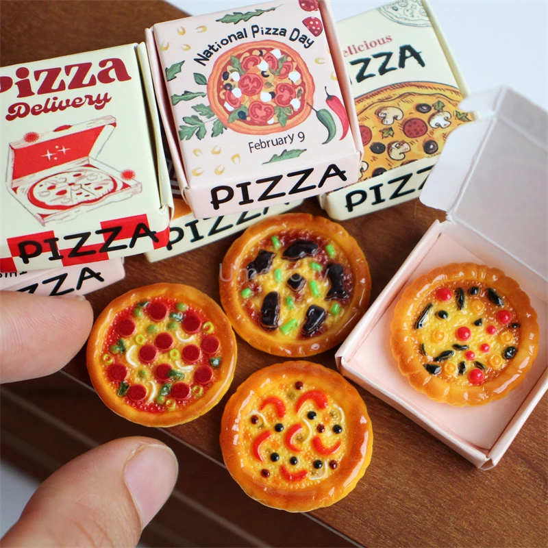 Caja de Pizza en miniatura para casa de muñecas, Mini comida de cocina para accesorios de muñeca OB24, juguete para niña, escala 1/6