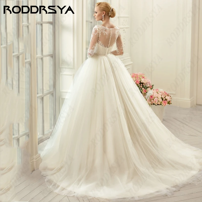 RODDRSYA Princess a-line abiti da sposa per le donne 2024 elegante manica lunga con scollo a barchetta Robe De Soirée Illusion Button Back smileslimaysPrincess a-line abiti da sposa per le donne 2024 elegante manica lu