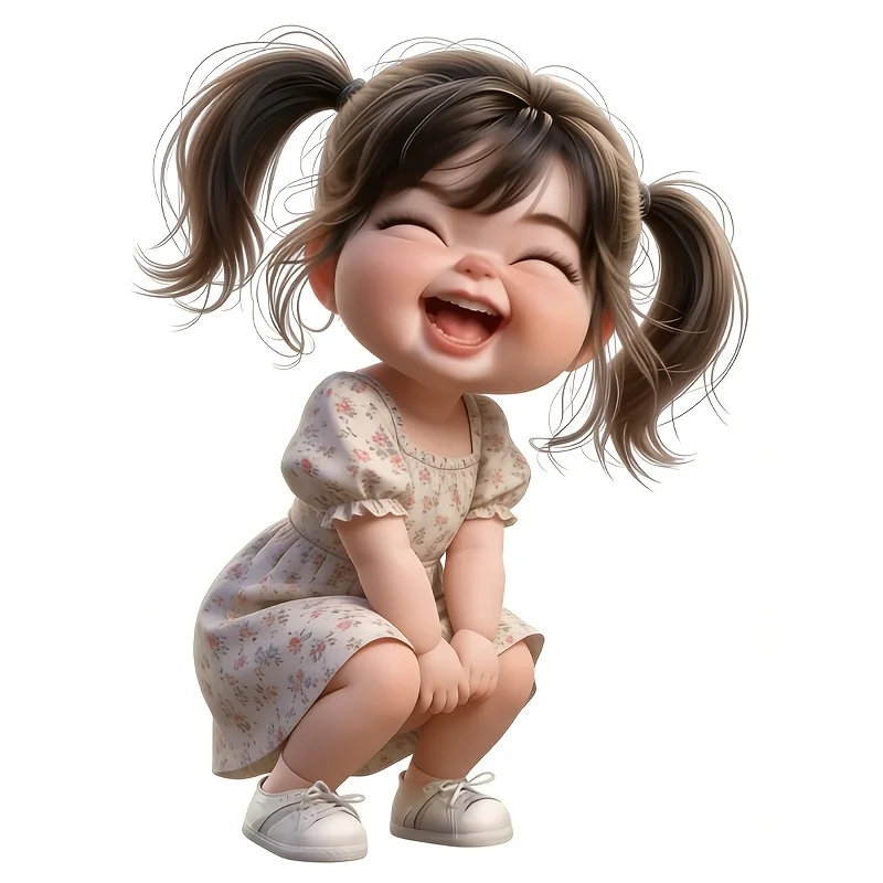 Happy Girl 2D Flat Vinyl Sticker, Waterproof Decal for Car, Laptop & Water Bottle