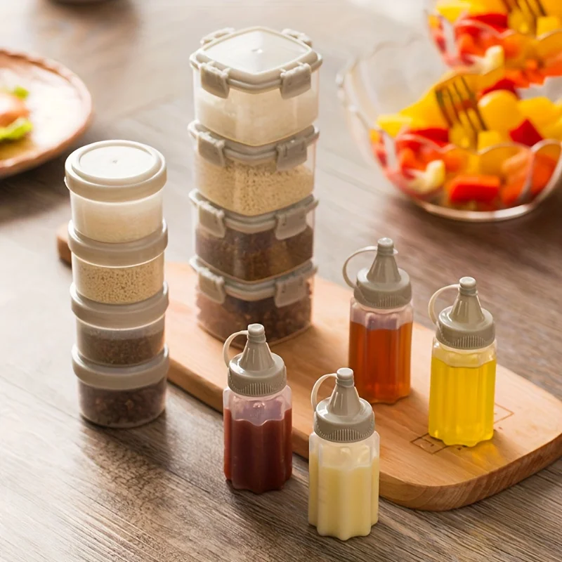 Transparente Gewürze mit Deckel, Kunststoff-Sauce-Quetschflasche, tragbares Grill-Gewürzglas, Party-Küchenwerkzeuge, Mini-Sauce-Gewürz