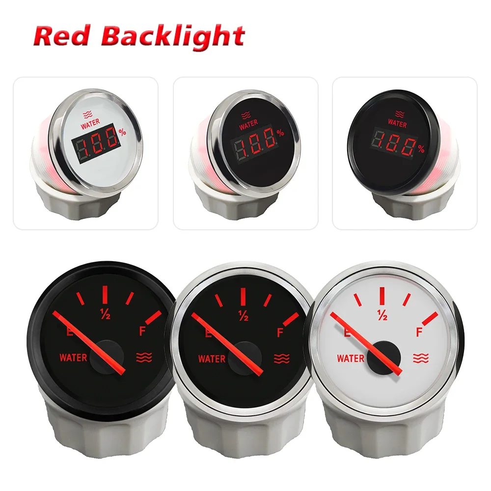 Waterproof Boat Car 52mm Signal 0-190ohm 240-33ohm Water Level Gauge with Red Backlight fit RV Motorcycle Yacht Universal