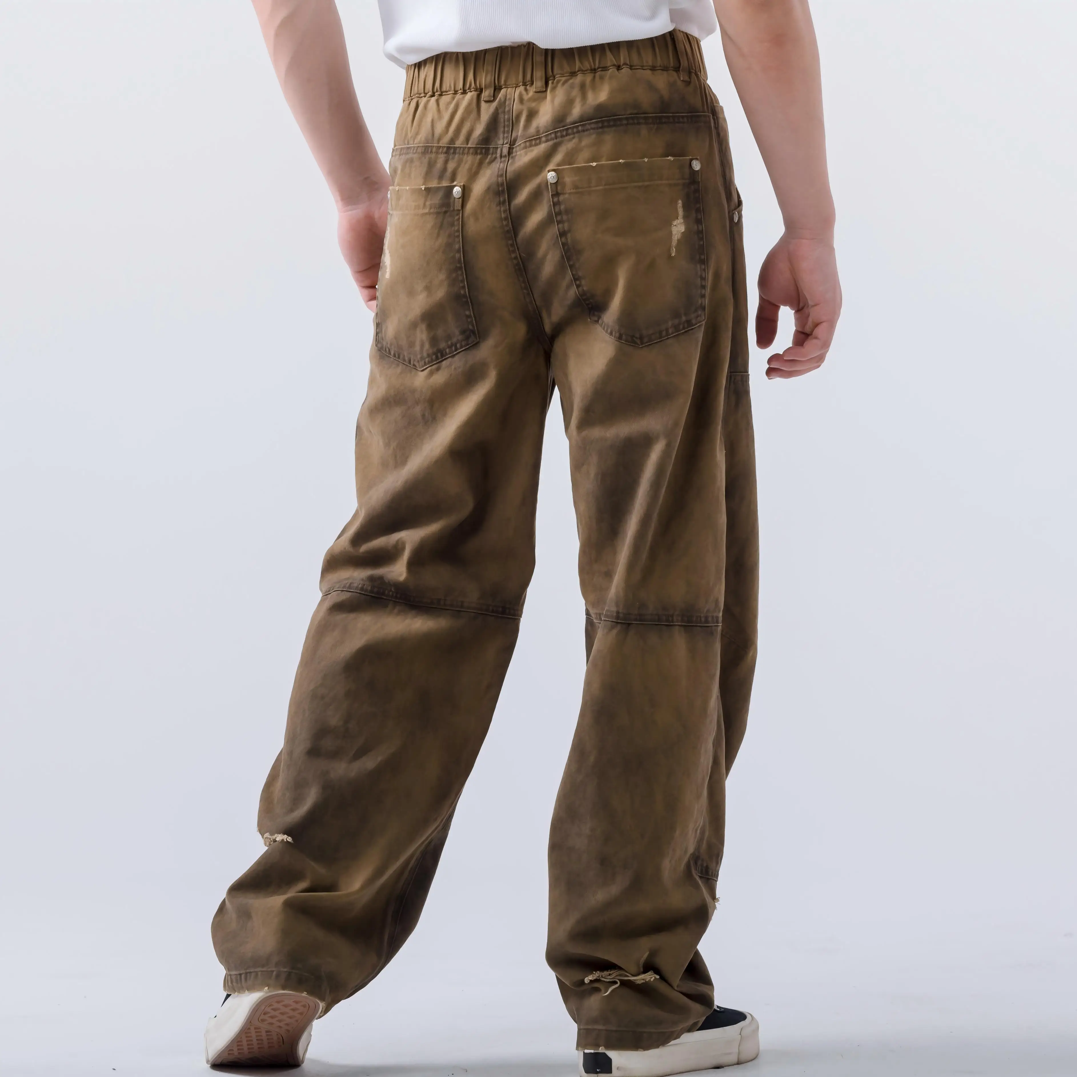 Vintage Washed Sun Fade Denim Loose Jean Wide Leg Pants Trousers Distressing Retro Inkjet Long Pants for Men