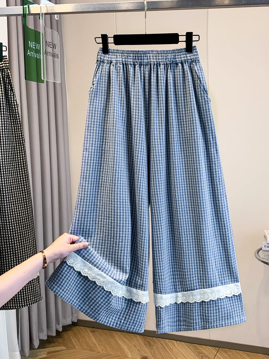 

Trendy Comfortable Plaid Loose Wide Leg Pants Casual Trousers Women's High Waist Straight Leg Pants Casual Wear Daily Outfit
