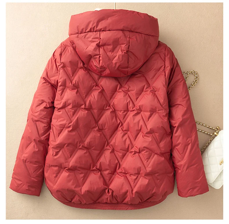 Schinteon Women 90% White Duck Down Jacket Loose Casual Autumn Winter Outwear Patchwork Coat with Hood 2026 New Arrival