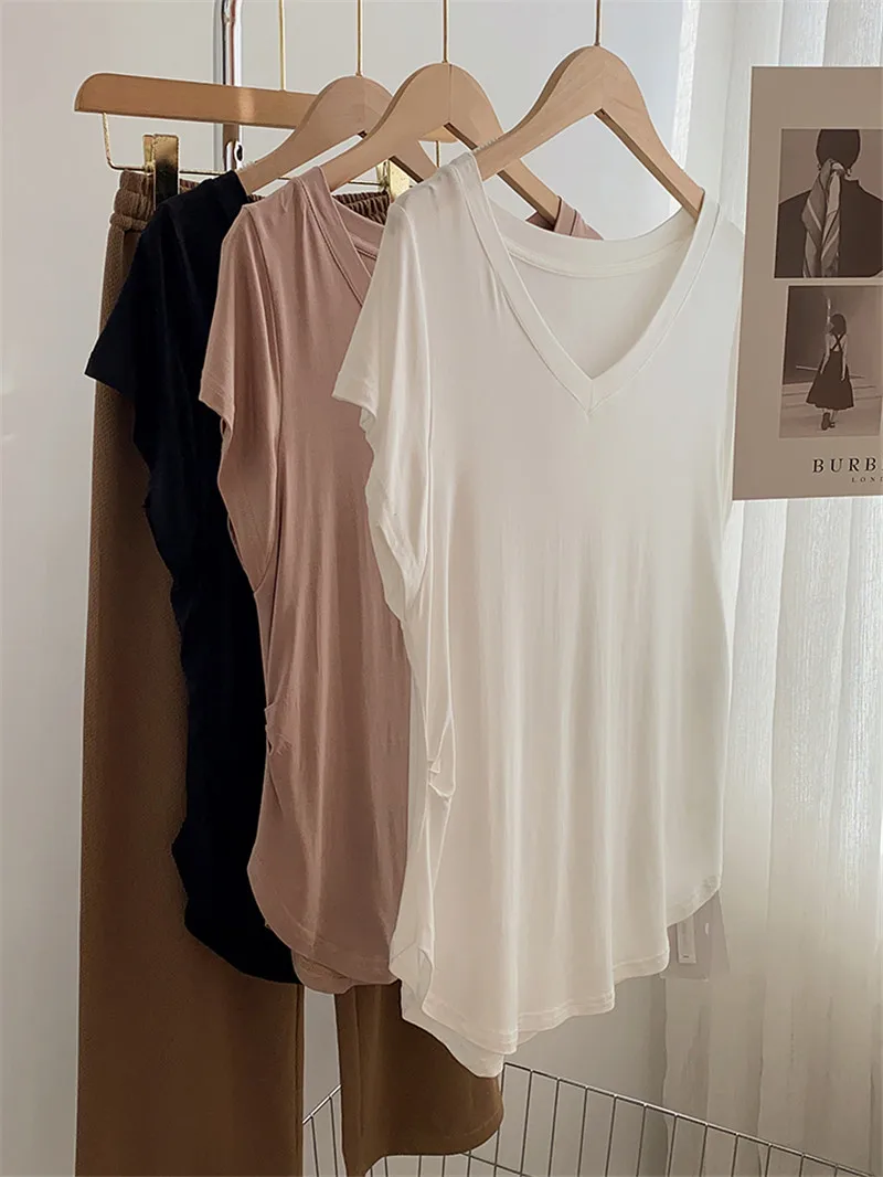 

Минималистичная сексуальная цветная футболка с коротким рукавом и V-образным вырезом для женщин, свободная, тонкая, для весны и лета, для йоги и танцев, удобная, дышащая