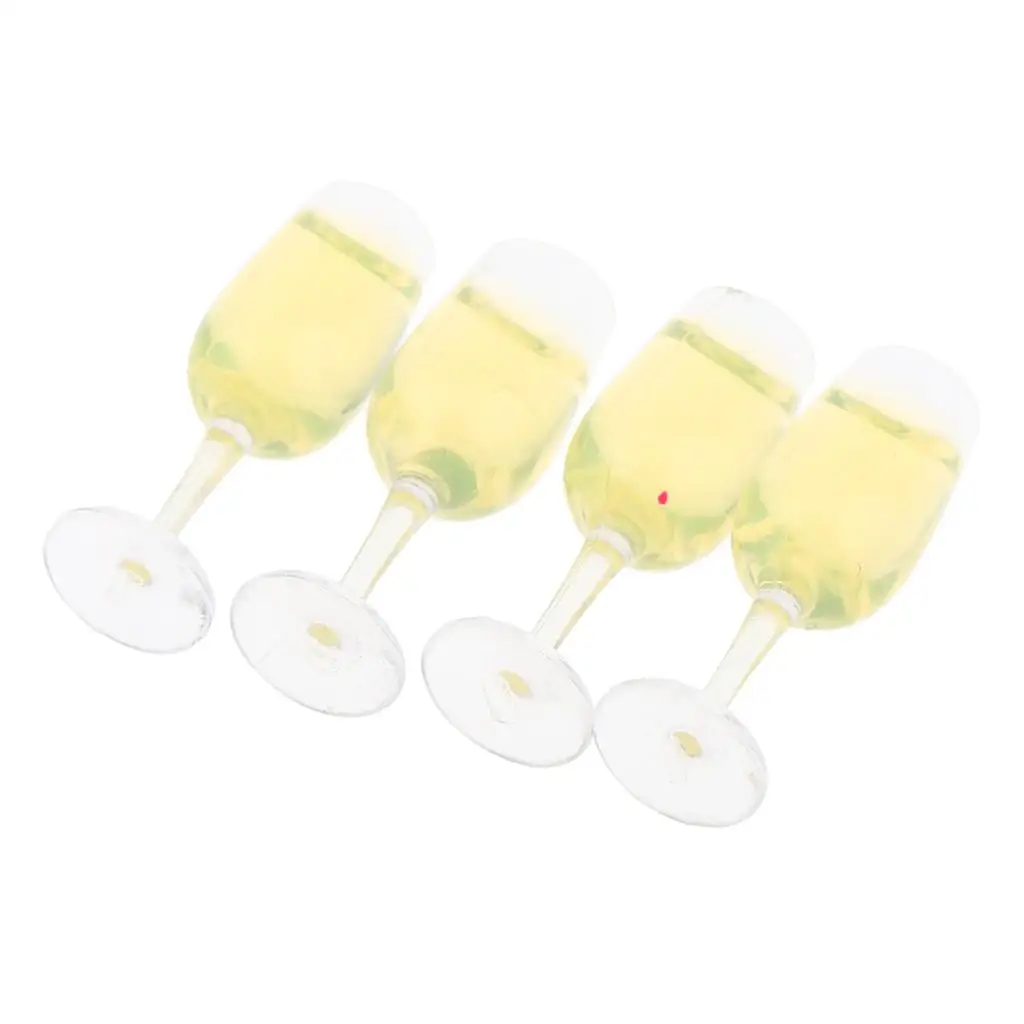 4 Pack Plastic Glasses Cups Goblets, 1/12 Dollhouse Kitchen Miniatures Accessories