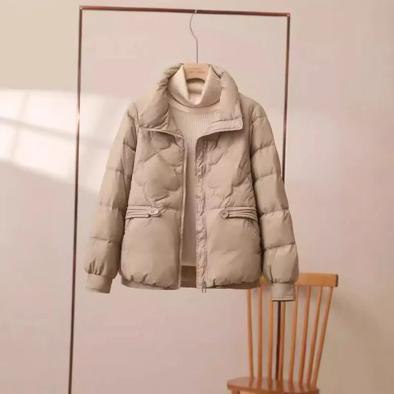 

New Winter Female Short Thin Light Down Cotton Jacket Lady Fashion Parkas Coat Korean Women Long Sleeves Padded Outwear Clothing