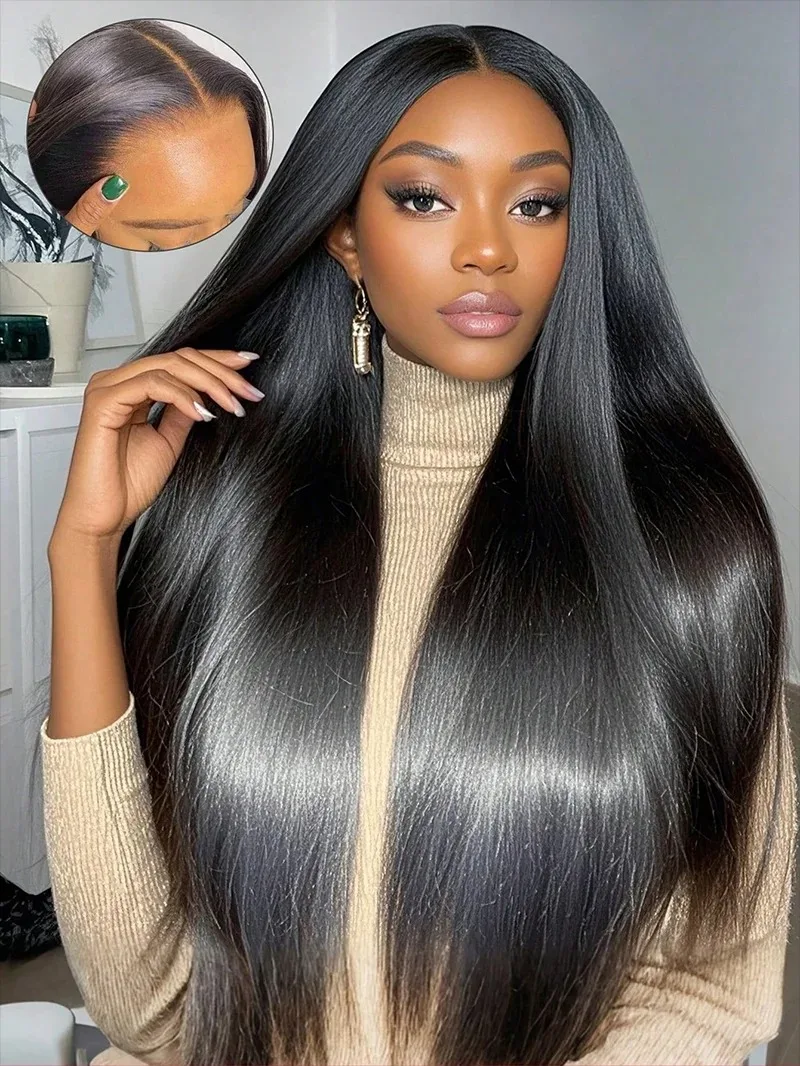 Perruques de cheveux humains droites sans colle 5x5 fermeture prête à porter HD perruque avant de dentelle droite transparente pré plumée pour les femmes