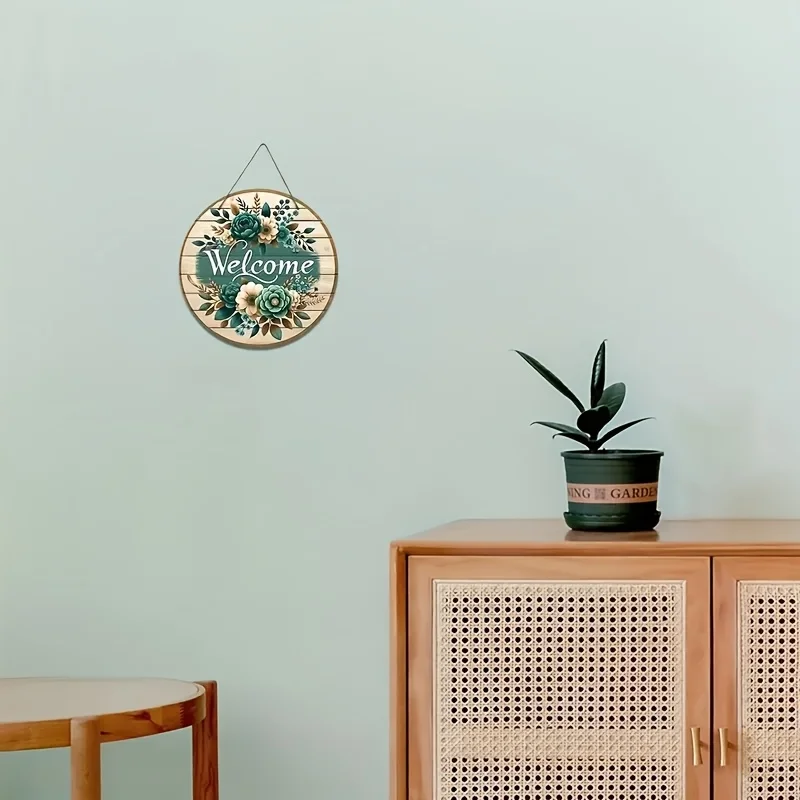 2D مسطح، قطعة واحدة، 2D مسطح "تصميم نمط الأزهار" لافتة خشبية مستديرة 8 × 8 بوصة - ديكور متعدد الاستخدامات للمنزل والمكتب والجراج وما إلى ذلك، C