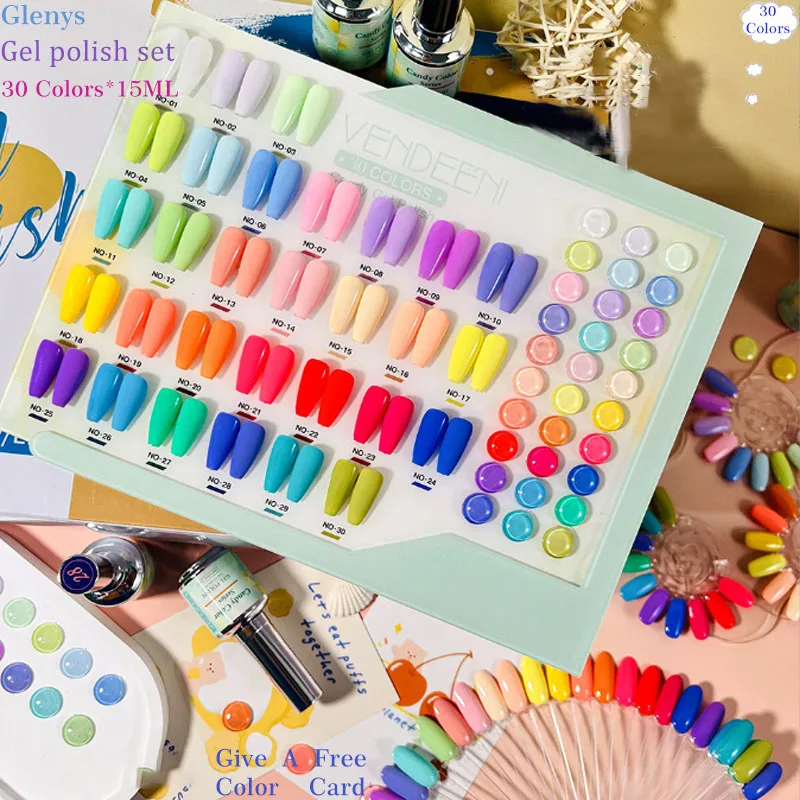 Glenys 30 color nail polish glue popular semi permanent immersion gel color card UV LED nail salon art varnish set
