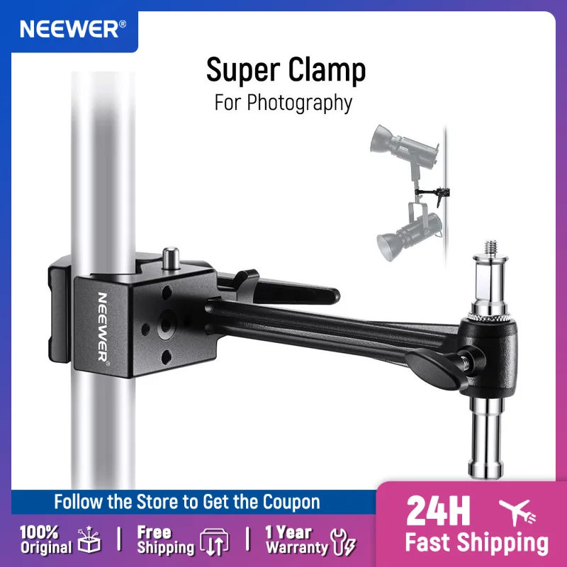 

NEEWER Super Clamp with 6" Extension Arm 5/8" Stud 2.4" Jaw Grip Heavy Duty Crab Pole Clamp for Photography Studio Camera Light