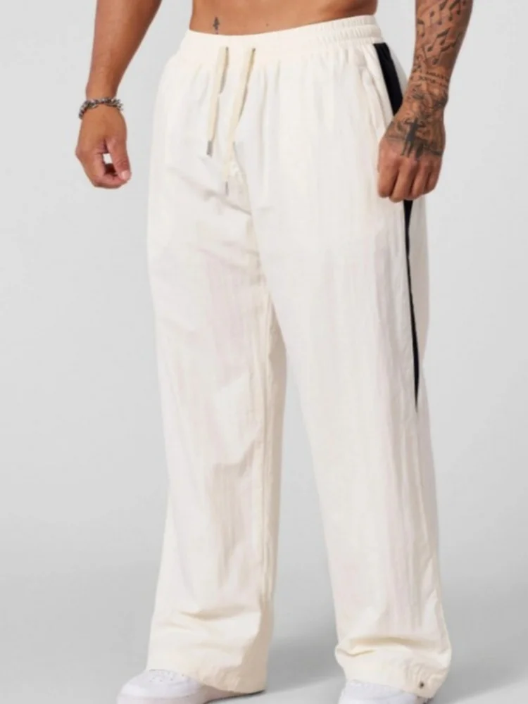 

Men's Trousers Cotton Linen Fashion Casual Pants Solid Color Breathable Loose Shorts Straight Drawstring Pants Streetwear Men