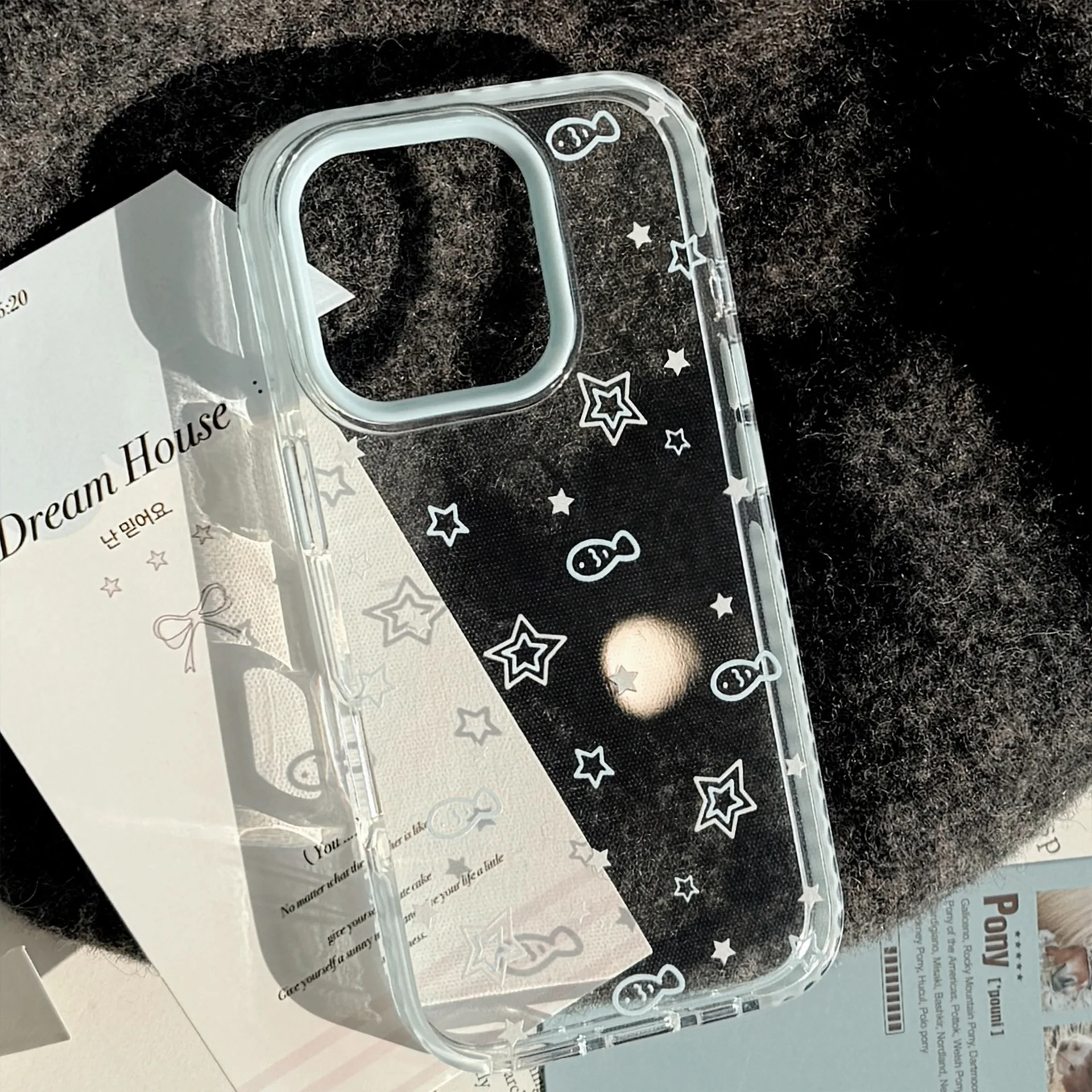 Koreanische süße Cartoon-Vollbild-Fischsterne, transparente Handyhülle für iPhone 16, 15, 14, 13, 12, Pro Max, stoßfeste Schutzhülle
