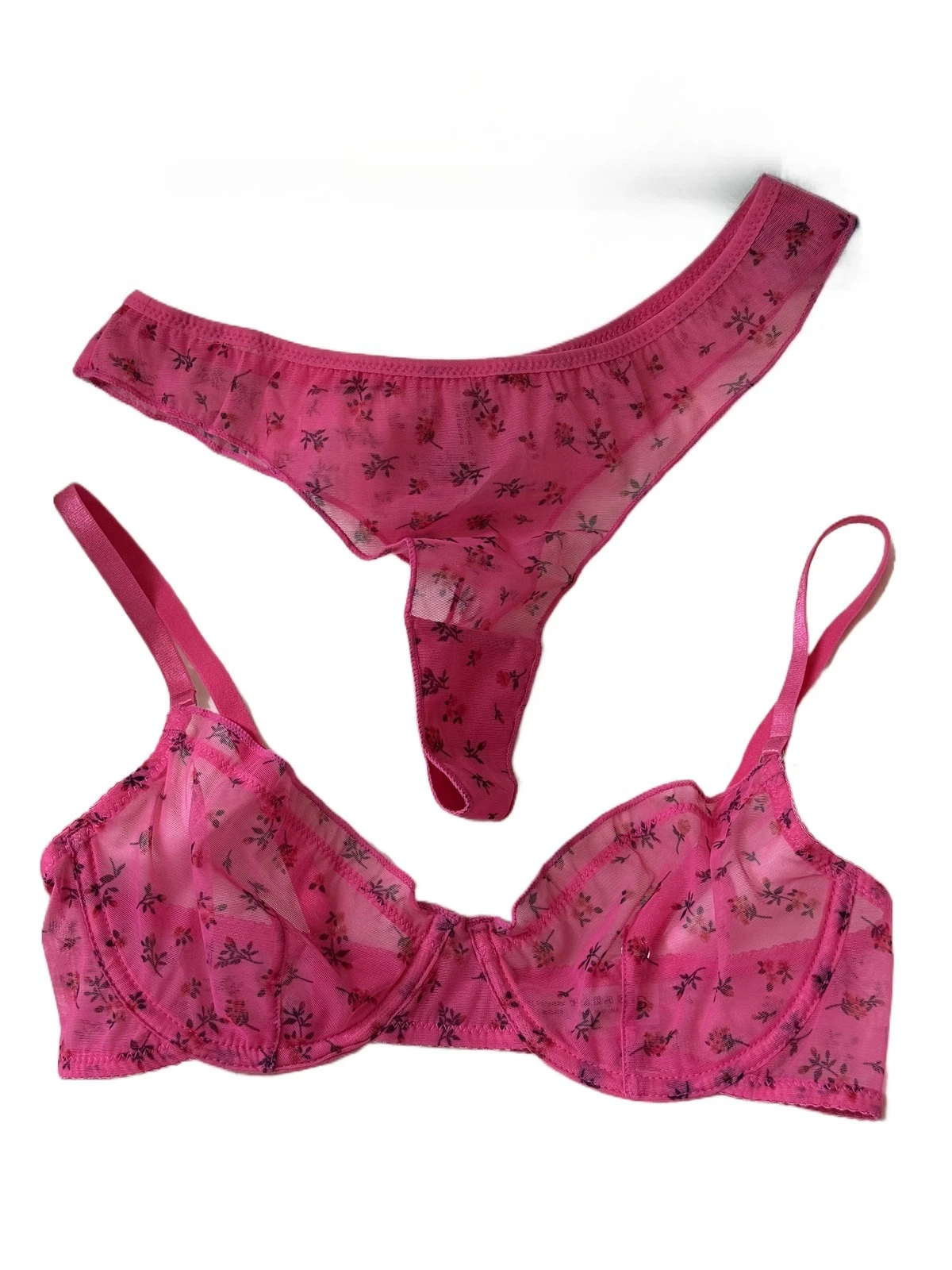 

Floral Rose-Pink Lace Lingerie Set with Underwire Push Up Women Underwear Gathering Design for Fuller Busts Slimming Effect Bra