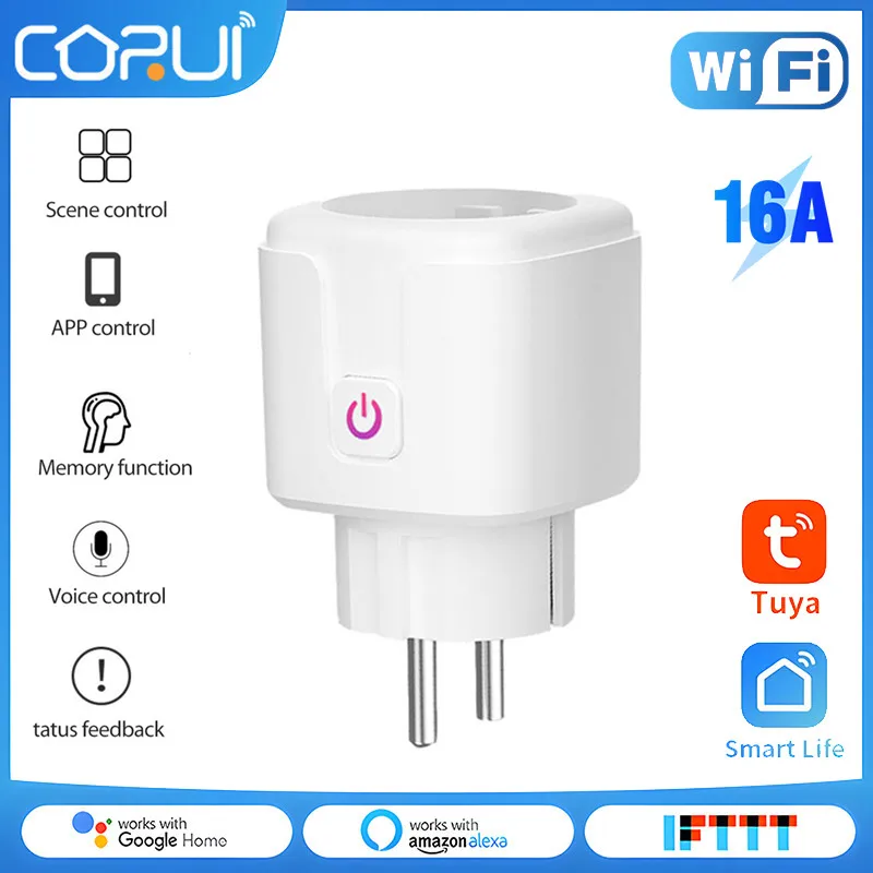 

Graffiti 16A Wifi Electrical Sockets EU Standard Plug Smart Socket With Power Metering Tuya Smart Life APP Alexa Home