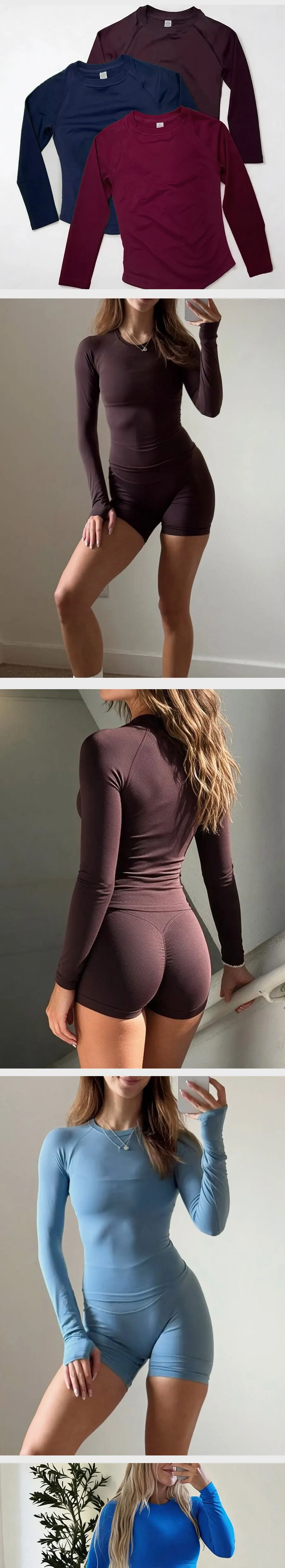 Großhandel Ohne Logo Impactive Langarm-Oberteil Gym-Set Rundhals-Yoga-T-Shirt & Nahtlose Shorts Fitness-Anzüge Radsport- und Gym-Bekleidung – Detail 3