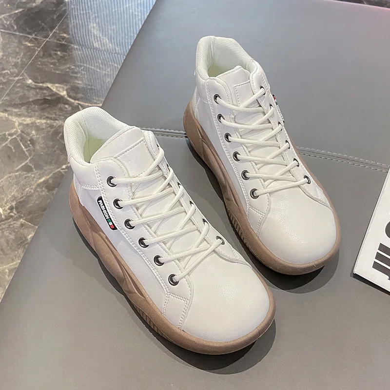 Zapatillas de deporte con suela antideslizante para mujer, zapatos vulcanizados de color Beige, color blanco, para primavera y otoño