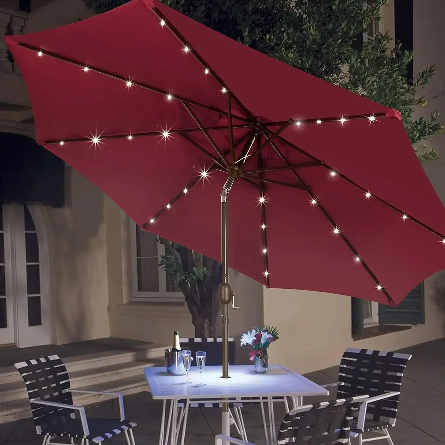

Upgraded.Lighted Patio Umbrella, Table Market Umbrella, Outdoor Umbrella for Garden, Deck, Backyard, Pool and Beach (Burgundy),n