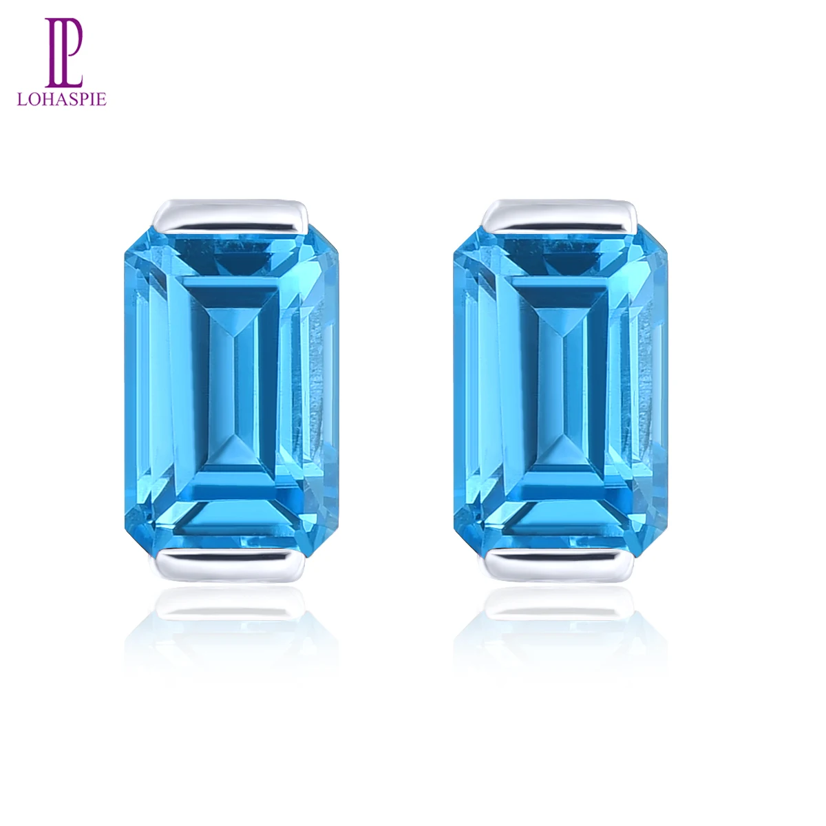 Lohaspie Natural Blue Topaz 9K Real Gold Stud Earrings 3.3 Carats Genuine Gemstone Classic Fine Jewelry Top Quality Women Gifts