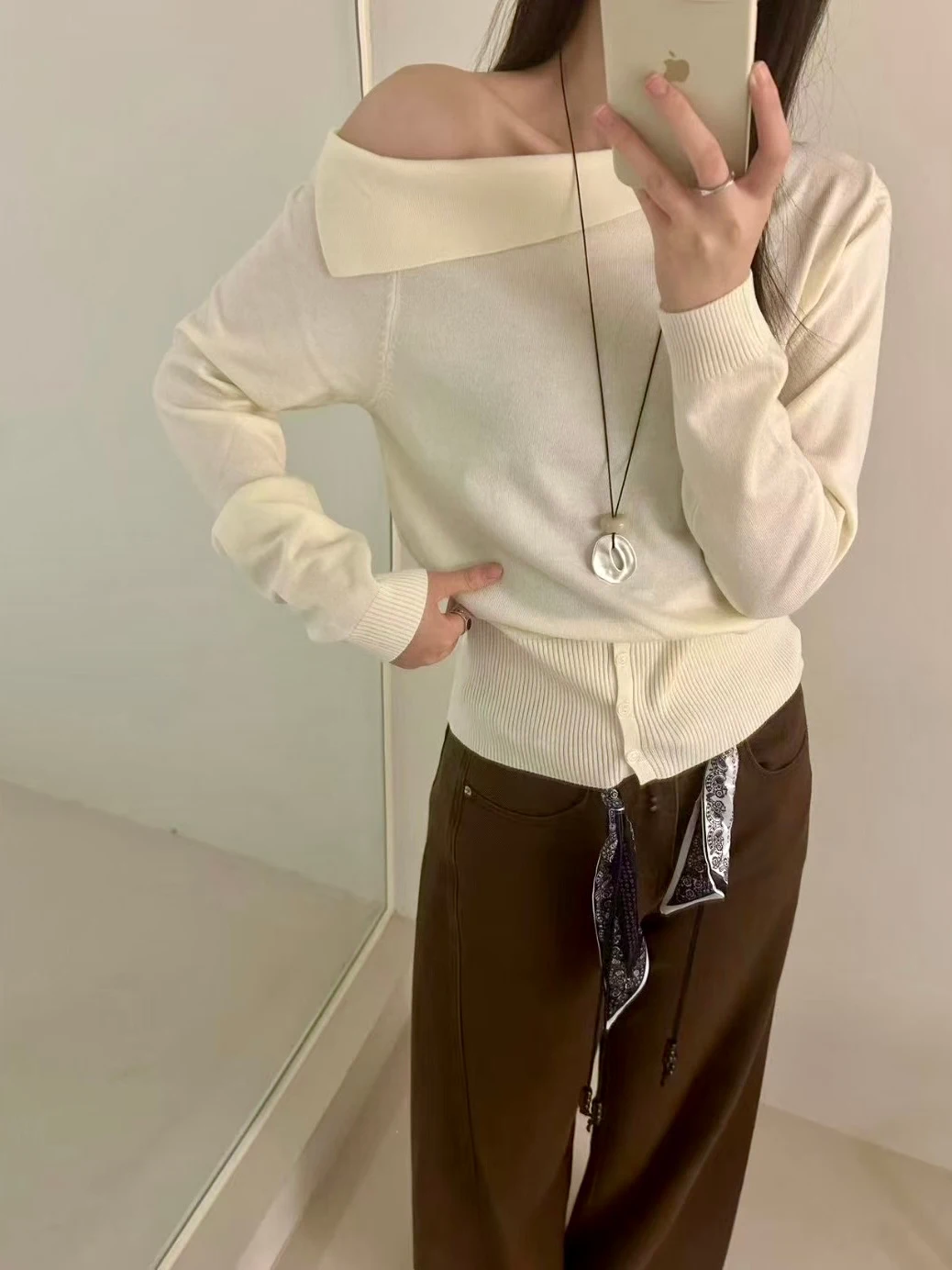 

Pure Desire Women's Long Sve Knitted Top oulder Bared Slim Fit Inner Wear 2025 Early Autumn Korean Sle Faion