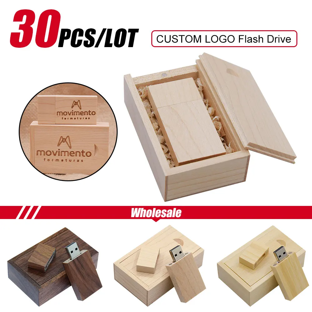 30PCS The Gift of Memories Pen Drive Real Capacity Wooden USB Flash Drives Memory Stick 64GB/32GB/16GB/8GB/4GB Pendrive