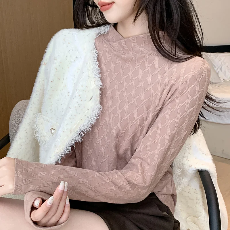 Women'S Autumn And Winter New Style Underlay Knitted Top Fashion Trend Versatile Half High Neck Pullover Bottom Shirt Female