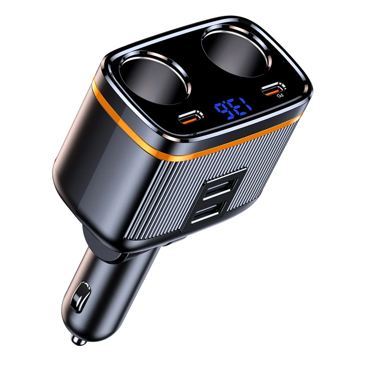 Car Charger 145W 2 Socket Holes Type C PD 45W Super Fast Charging USB Phone Charger Smart Charging Battery Voltage Detection